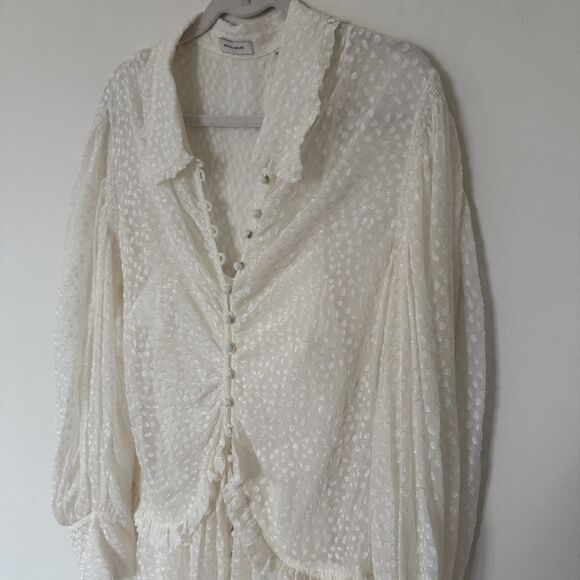 Rebecca Taylor Women's Ruffle Sheer Button Front Ruffle Trim Shirtdress Dress 12 - Picture 9 of 13